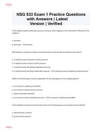 NSG 533 Exam 1: Fluid and Electrolyte Balance Practice Questions