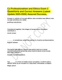 CJ Professionalism and Ethics Exam 2 Questions and Correct Answers (Latest Update 2025-202