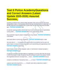 Test 6 Police AcademyQuestions and Correct Answers (Latest Update 2025-2026) Assured Succ