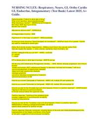NURSING NCLEX Respiratory, Neuro, GI, Ortho Cardio GI, Endocrine, Integumentary (Test Bank