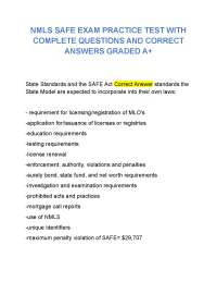 NMLS SAFE EXAM PRACTICE TEST WITH COMPLETE QUESTIONS AND CORRECT ANSWERS GRADED A+