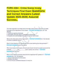 FORS 4364 - Crime Scene Invstg Techniques Final Exam Questions and Correct Answers (Latest