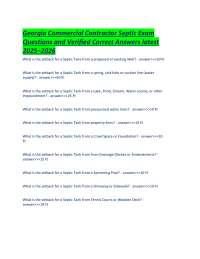 Georgia Commercial Contractor Septic Exam Questions and Verified Correct Answers latest 20