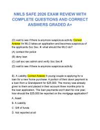 NMLS SAFE 2026 EXAM REVIEW WITH COMPLETE QUESTIONS AND CORRECT ANSWERS GRADED A+