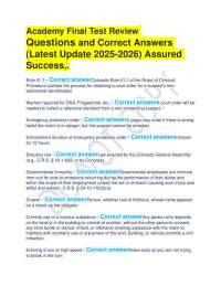 Academy Final Test Review Questions and Correct Answers (Latest Update 2025-2026) Assured