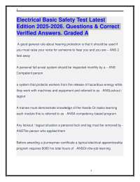 Electrical Basic Safety Test Latest Edition 2025-2026. Questions & Correct Answers.Grade A