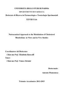 Nutraceutical Approach to the Modulation of Cholesterol Metabolism: in Vitro and in Vivo S