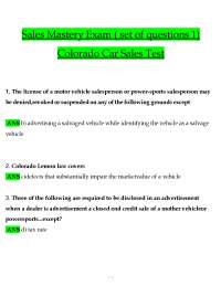 Sales Mastery Exam ( set of questions 1) Colorado Car Sales Test