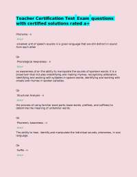 Teacher Certification Test Exam questions with certified solutions rated a+