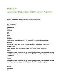 D265 Pre-Assessment Questions With Correct Answers