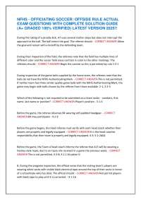 NFHS - OFFICIATING SOCCER: OFFSIDE RULE ACTUAL EXAM QUESTIONS WITH COMPLETE SOLUTION GUIDE