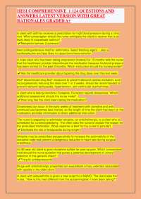 HESI COMPREHENSIVE 1 124 QUESTIONS AND ANSWERS LATEST VERSION WITH GREAT RATIONALES GRADED