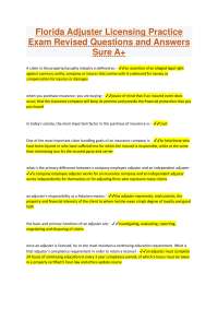 Florida Adjuster Licensing Practice Exam Revised Questions and Answers Sure A+