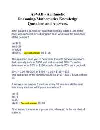 ASVAB - Arithmetic Reasoning/Mathematics Knowledge Questions and Answers.