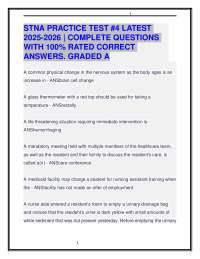 STNA PRACTICE TEST #4 LATEST 2025-2026 | COMPLETE QUESTIONS & 100% RATED CORRECT ANSWERS