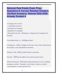 National Real Estate Exam Prep. Questions & Correct Answers 2025-2026 Edition. Graded A