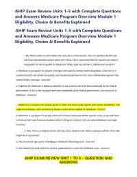 AHIP Exam Review Units 1–5 with Complete Questions and Answers Medicare Program Overview