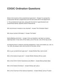 COGIC Exam Questions and Answers- Ordination Questions