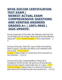 NFHS SOCCER CERTIFICATION TEST EXAM NEWEST ACTUAL EXAM COMPREHENSIVE QUESTIONS AND answers