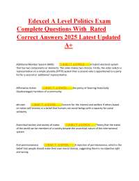 Edexcel A Level Politics Exam Complete Questions With Rated Correct Answers 2025 Latest