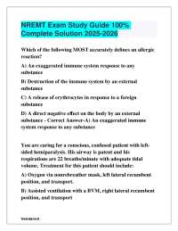 NREMT Exam Study Guide 100% Complete Solution 2025-2026