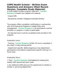COPE Health Scholar - Written Exam Questions and Answers (Most Recent Version, Complete St