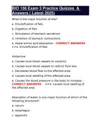 BIO 156 Exam 3 Practice Quizzes & Answers ( Latest 2025)