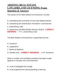 ARIZONA REAL ESTATE LAW,ADRE,AND LICENSING Exam Question & Answers