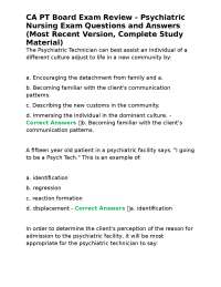 CA PT Board Exam Review - Psychiatric Nursing Exam Questions and Answers (Most Recent Vers