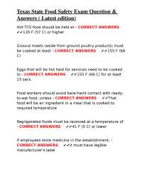 Texas State Food Safety Exam Question & Answers ( Latest edition)