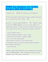 WHMIS Quiz Questions and Verified Solutions 2025-2026 Graded A