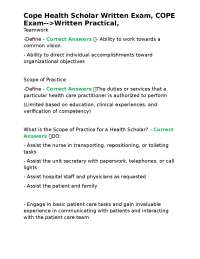 Cope Health Scholar Written Exam, COPE Exam-->Written Practical,