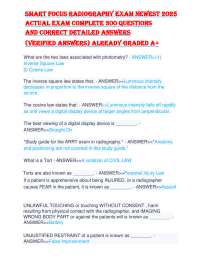 SMART FOCUS RADIOGRAPHY EXAM NEWEST 2025 ACTUAL EXAM COMPLETE 300 QUESTIONS AND CORRECT
