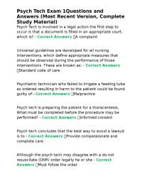 Psych Tech Exam 1Questions and Answers (Most Recent Version, Complete Study Material)
