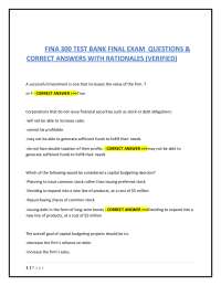 FINA 300 TEST BANK FINAL EXAM QUESTIONS & CORRECT ANSWERS WITH RATIONALES (VERIFIED)