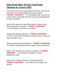 State Food Safety Test for Utah Exam Question & Answers 2025