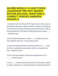SEJPME MODULE 10 JOINT FORCE LEADERSHIP PRE-TEST NEWEST 2025-2026.QUESTIONS & ANS.GRADE A