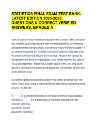 STATISTICS FINAL EXAM TEST BANK. LATEST 2025-2026. QUESTIONS & CORRECT ANSWERS. GRADED A