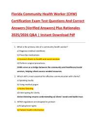 Florida CHW Certification Exam Q&A 2025/2026: Community Health Worker Study Guide