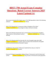 HIST 1700 Actual Exam Complete Questions Rated Correct Answers 2025 Latest Updated A+