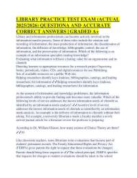 Library Practice Test Exam 2025/2026: Questions and Answers