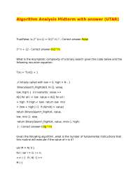 Algorithm Analysis Exam Questions and Answers