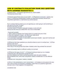 LAW OF CONTRACTS EVALUATION EXAM 2025 QUESTIONS WITH ANSWERS GUARANTEE A+