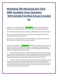 Marketing 706 Minseong Kim LSUS MBA Complete Exam Questions With Detailed Verified Answer