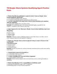 TN Burglar Alarm Systems Qualifying Agent Practice Exam Questions and Answers Best rated A