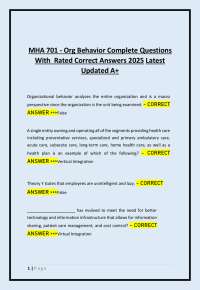 MHA 701 - Org Behavior Complete Questions With Rated Correct Answers 2025 Latest Updated