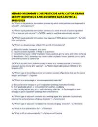 MDARD MICHIGAN CORE PESTICIDE APPLICATOR EXAMS SCRIPT QUESTIONS AND ANSWERS GUARANTEE A+ 2