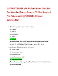 ELECTROLYSIS IBEC + LASER State Board Exam Test Questions And Correct Answers (Verified A
