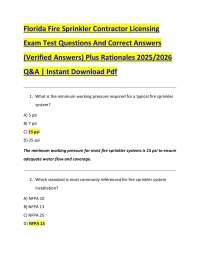 Florida Fire Sprinkler Contractor Licensing Exam Test Questions And Correct Answers (Ver