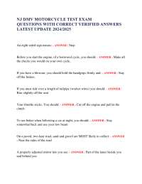NJ DMV Motorcycle Test Exam Questions and Answers 2024/2025